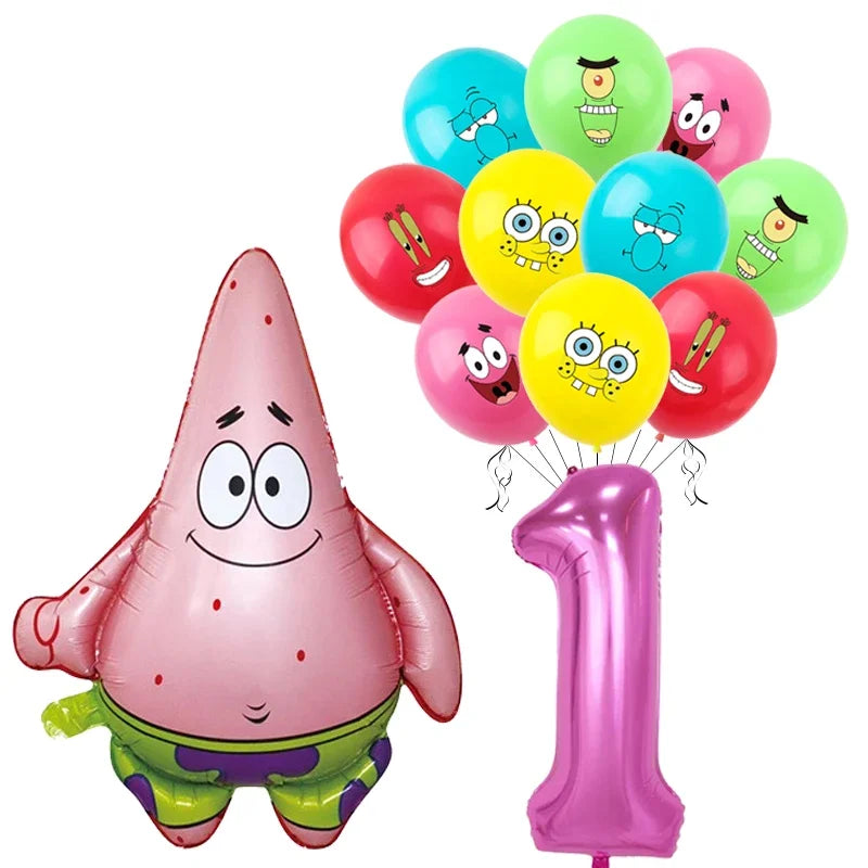 Spongebob Child party Birthday balloon set Patrick Star Foil Number Latex balloon Baby shower Party Decorations Supplies Globos