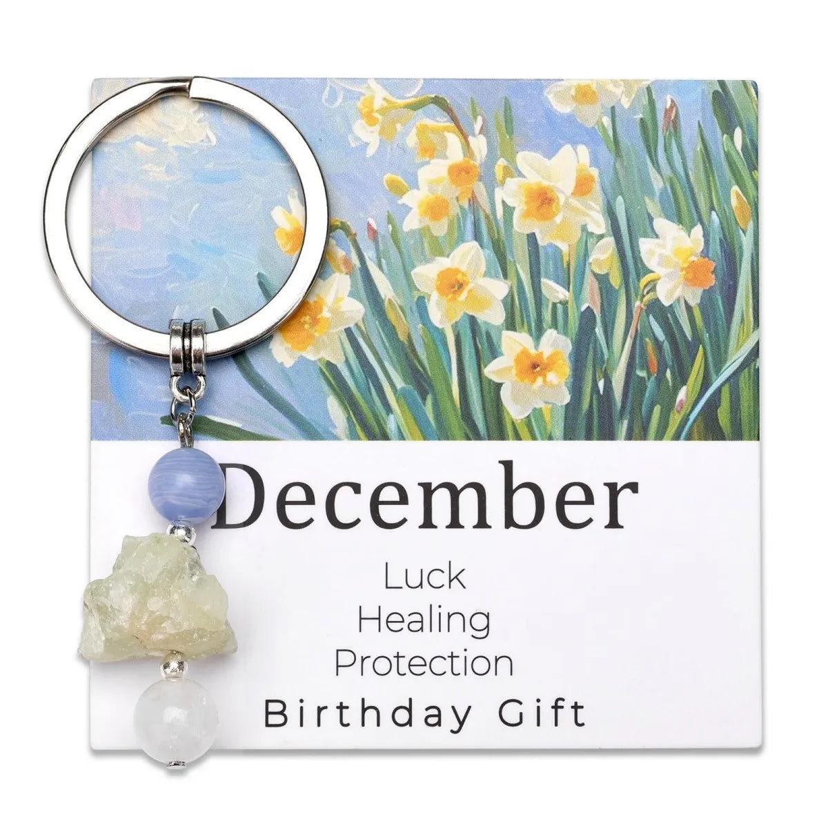 Natural Stone Keyring Birthday Gift Floral Blessings Crystal Rough Stone Keyring Birthday Flower Crystal Keyring