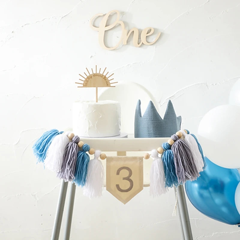 Baby Geburtstag Fransen Banner & Fotorequisite – 1. 2. 3. Geburtstag | Meilenstein Deko Set