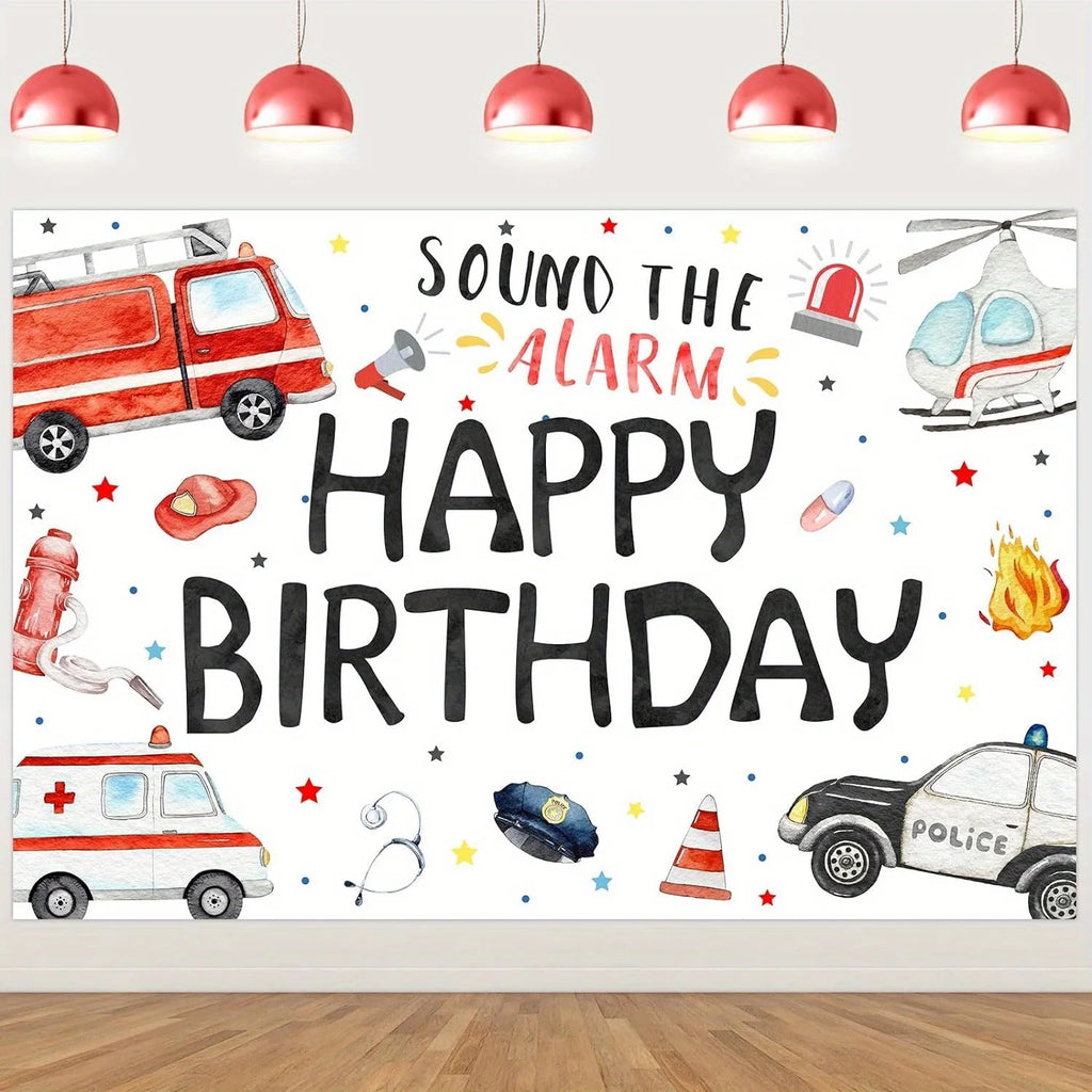 1pc Emergency Vehicle Birthday Backdrop Boy Birthday Party Photography Backdrop Party Decoration Photo Photography Studio Props