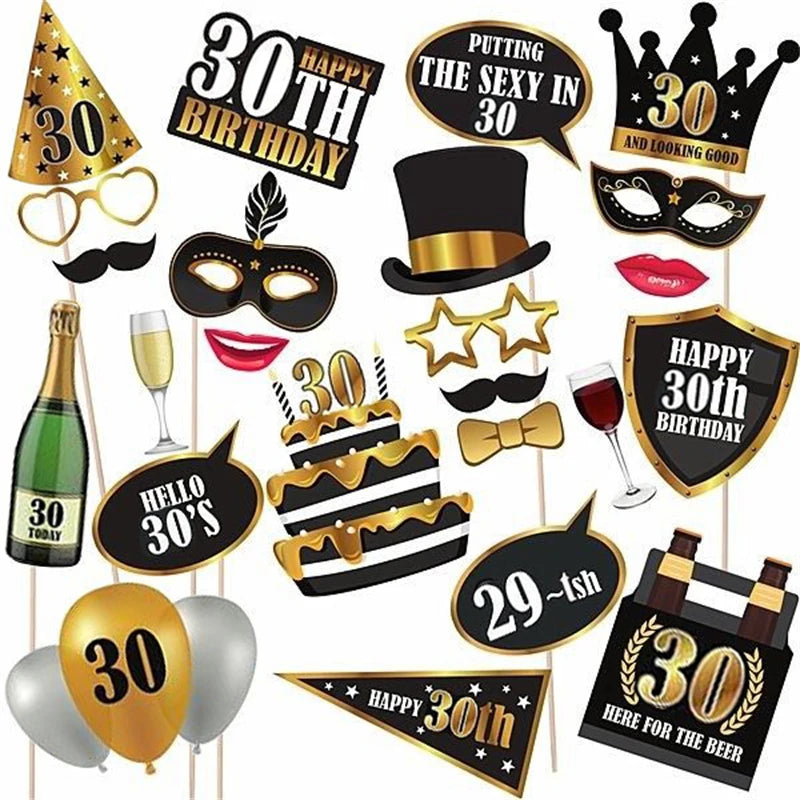 Photo Booth Props Set – Geburtstag 30 40 50 60 Jahre | Fotoshooting Accessoires