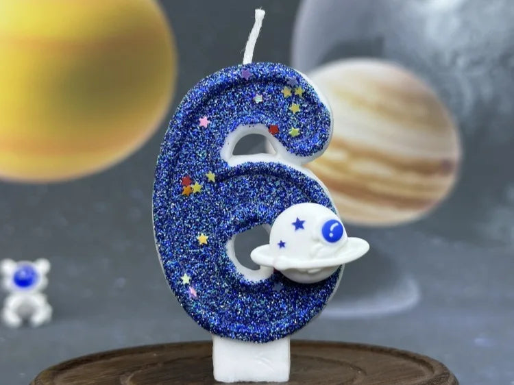 Zahlenkerze Weltraum – Blaue Planeten-Kerze für Kindergeburtstag & Torte | Ziffern 0–9