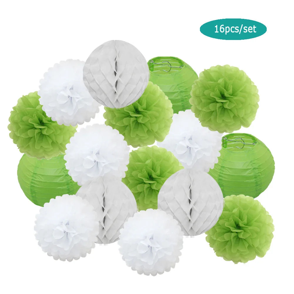 Papier Laternen Set 16-teilig – Runde Laternen, Waben & Pompons | Geburtstag, Hochzeit & Party | 35 Farben