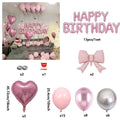 Pink Birthday Balloon Set with Bow Aluminum Film Balloon for Birthday Party Balloon Atmosphere Decoration Photo Props