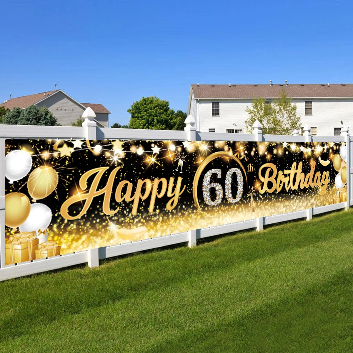 Black Gold Happy Birthday Banner Balloon Flag Adult 30th 40th 50th 60th Birthday Party Decoration Supplies Bunting Anniversary